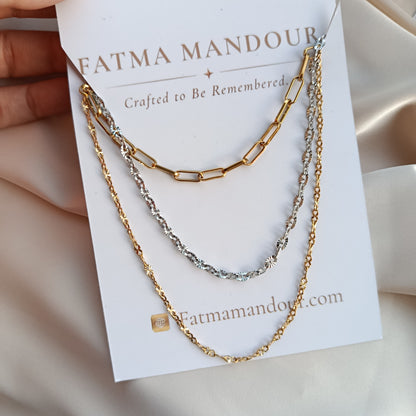 Layered Chain Necklace – Gold & Silver Mixed Stainless Steel