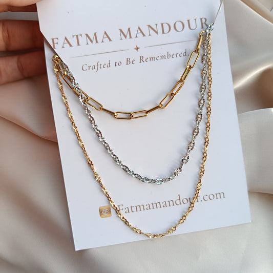 Layered Chain Necklace – Gold & Silver Mixed Stainless Steel