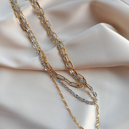 Layered Chain Necklace – Gold & Silver Mixed Stainless Steel