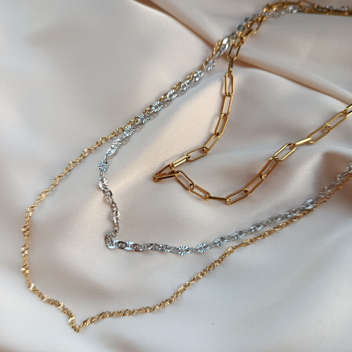Layered Chain Necklace – Gold & Silver Mixed Stainless Steel