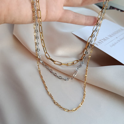 Layered Chain Necklace – Gold & Silver Mixed Stainless Steel