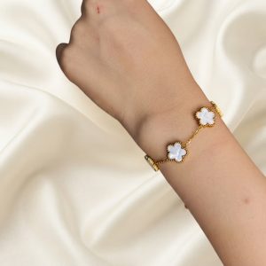 Gold Stainless Steel 5-Petal Flower Bracelet
