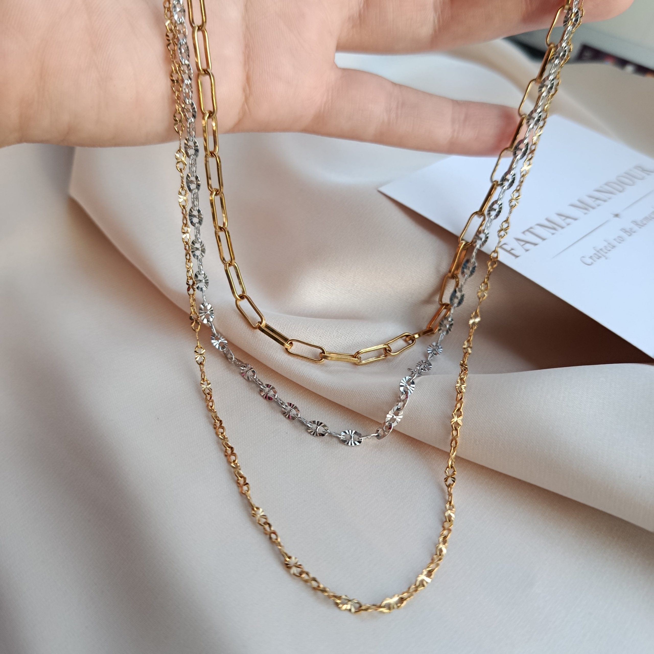 Layered Chain Necklace – Gold & Silver Mixed Stainless Steel - Image 6