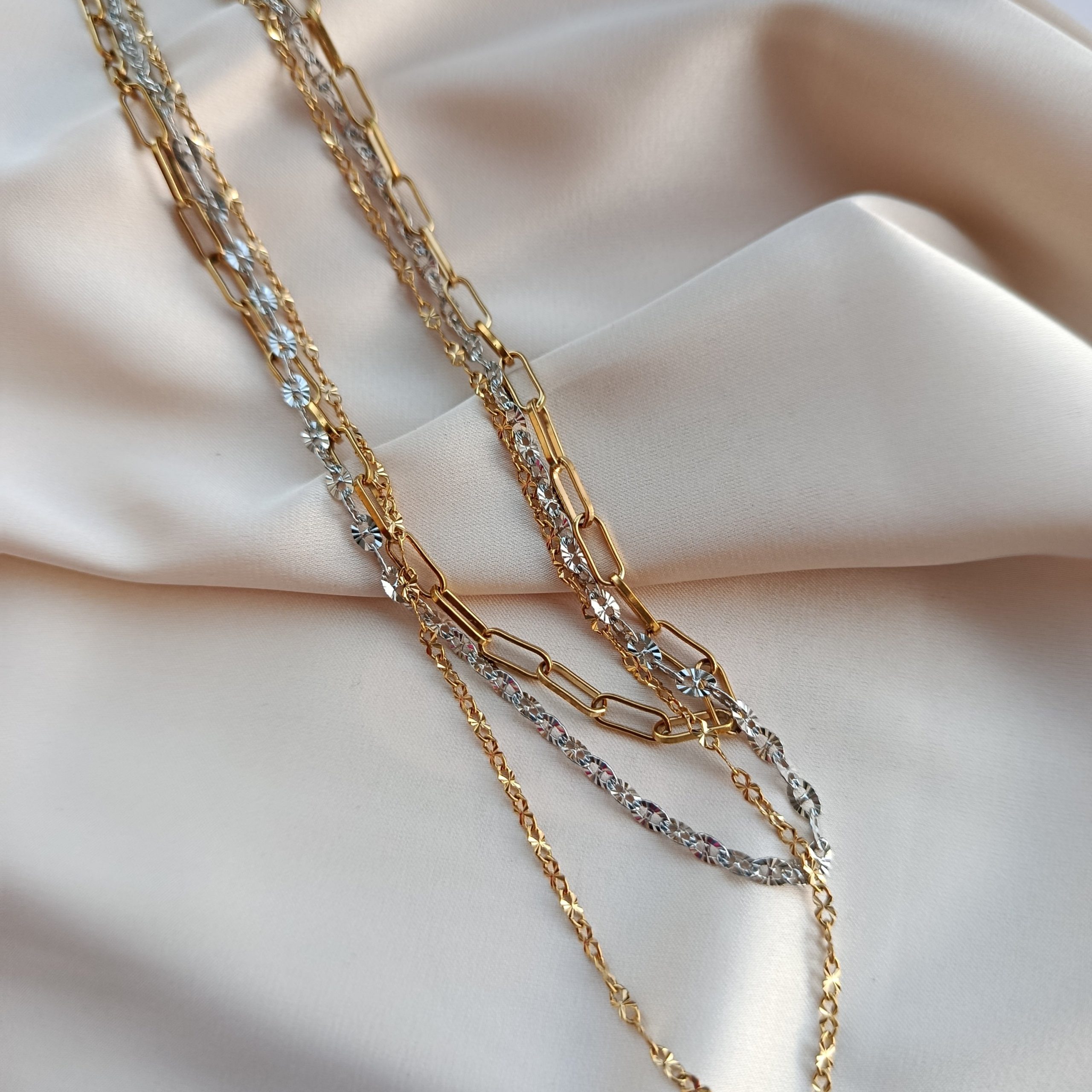 Layered Chain Necklace – Gold & Silver Mixed Stainless Steel - Image 4